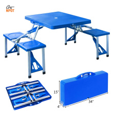 NPOT Portable Picnic foldable table with chairs and Umbrella Hole 4-Person Fold Up Travel Table